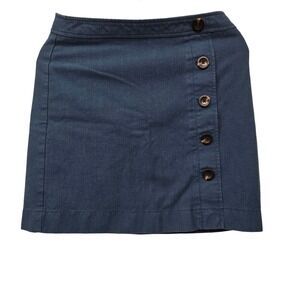 Ann Taylor Petite Blue Side Button Wrap Mini Skirt 6P Preppy Office Coastal